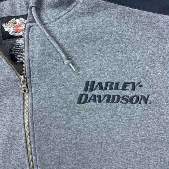 Harley Davidson Hoodie Mens XL Gray Embroidered Motorcycle Biker Full Zip Y2K - Picture 5 of 13